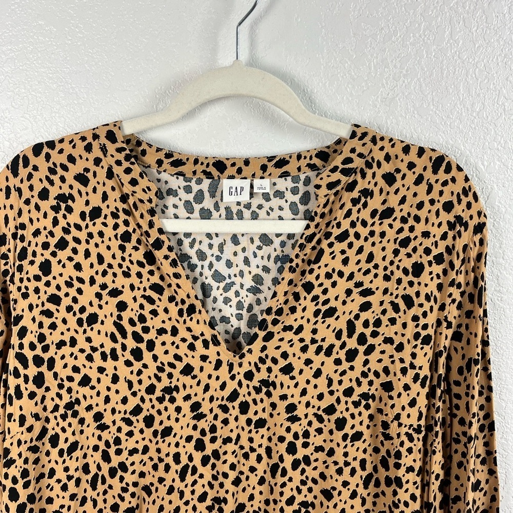 GAP Leopard Animal Print Tiered Swing Dress Sz L Mob Wife Long Sleeve TC0634 - Picture 7 of 8